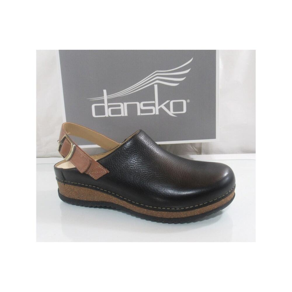 Dansko Merrin Waxy Milled Leather Slingback Strap Clogs Mule Black Size EU 39